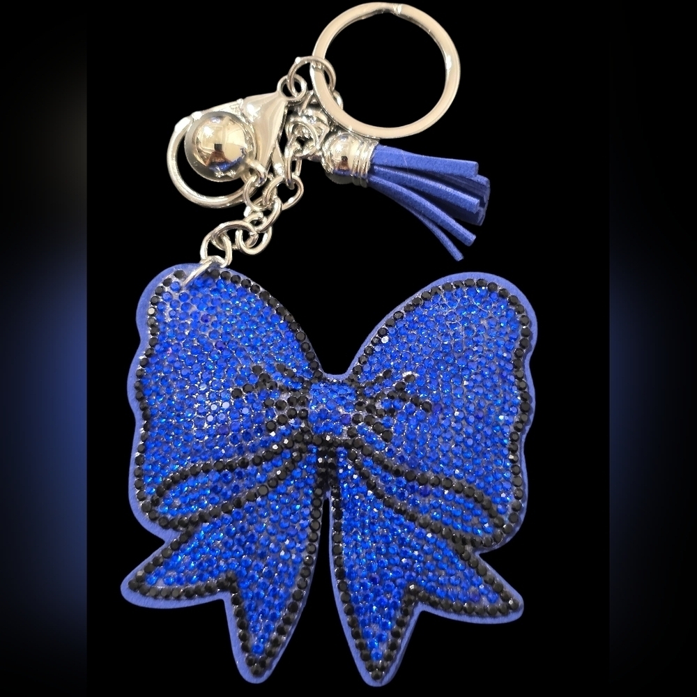 Blue Rhinestone Bow Bag Charm Keychain